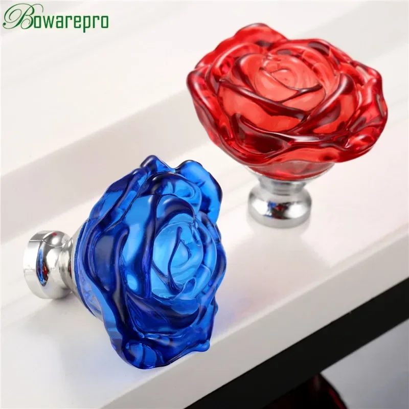 Furniture Hardware Handles - Bowarepro 50MM 크리스탈 로즈 유리 손잡이