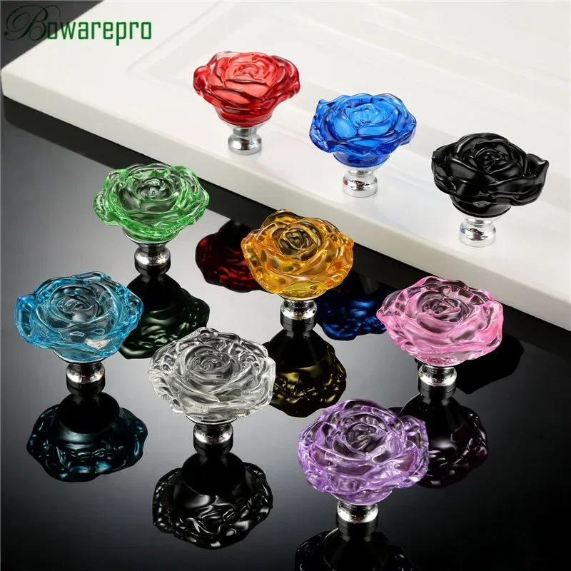 Bowarepro 50MM 크리스탈 로즈 유리 손잡이  - Furniture Hardware Handles 리뷰 및 가격