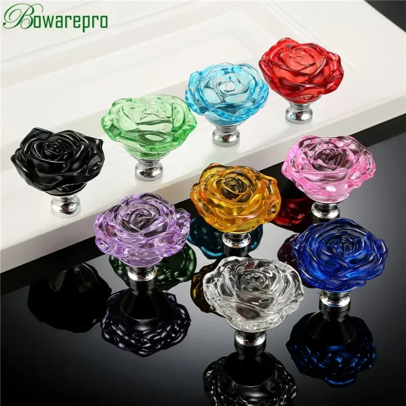 Bowarepro 50MM 크리스탈 로즈 유리 손잡이  - Furniture Hardware Handles 리뷰 및 가격